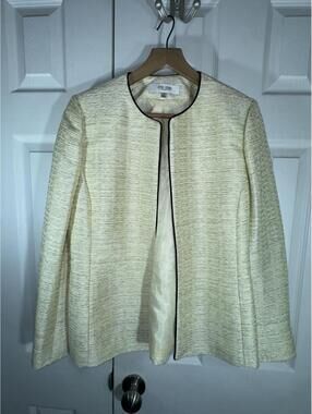 Jones Studio Separates Women's Textured Open Front Jacket Blazer Size 10 Cream/골